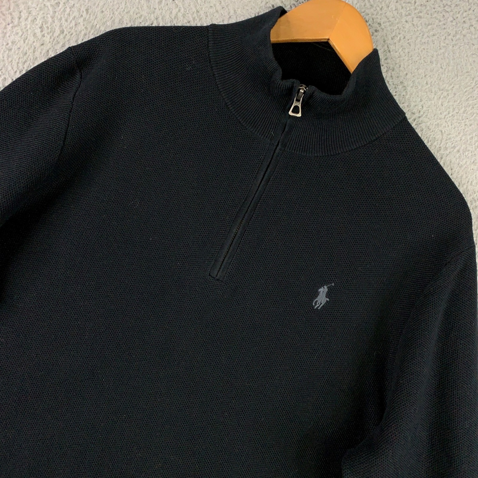 Polo Ralph Lauren 1/4 Zip Sweater Mens Large L Black Preppy Mock Neck Cotton